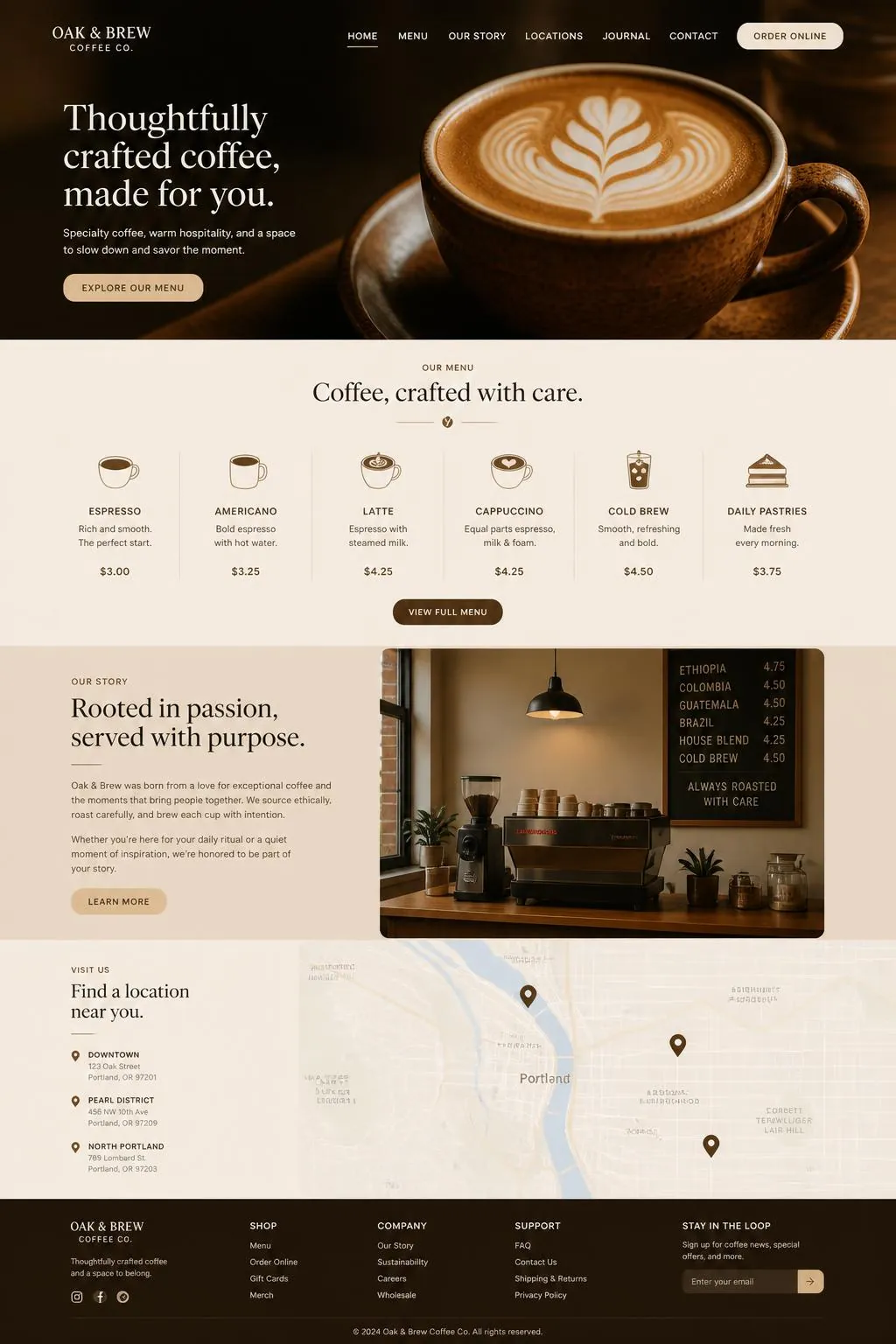 Oak & Brew website designed by AdCraft Designs